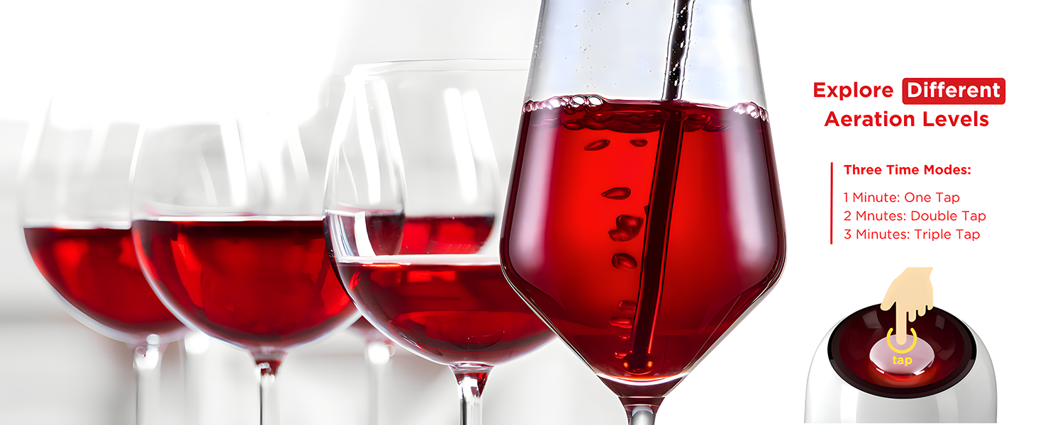 Elevate your wine with our aerator's tap-to-aerate system for three levels of flavor enrichment.