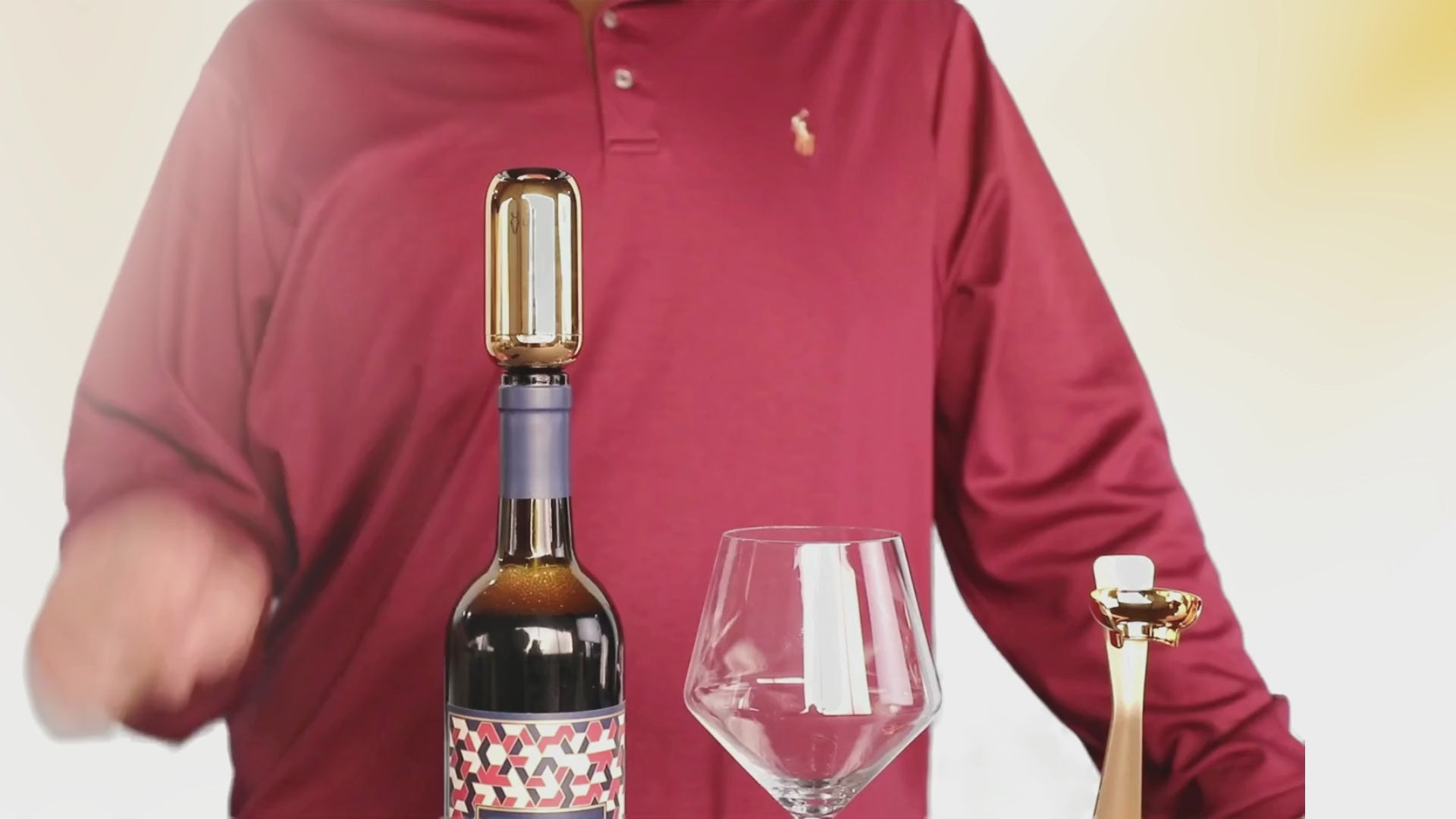 Load video: This video demonstrates the features of the VINOWAKE TrioVino 3-in-1 wine aerator, dispenser, and vacuum preserver